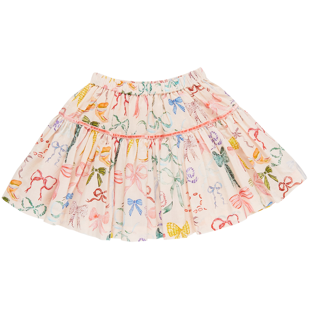 Pink Chicken Watercolor Bows Maribelle Skirt (sizes 7-10)