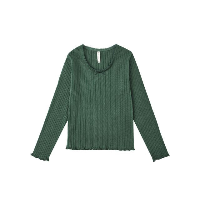 Rylee & Cru Tween Ribbed Long Sleeve Tee in Green