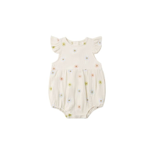 Rylee & Cru Amelia Romper with Embroidered Daisy