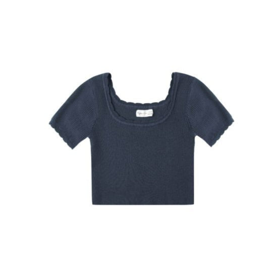 Rylee & Cru Scallop Tee in Navy (sizes 10-14)