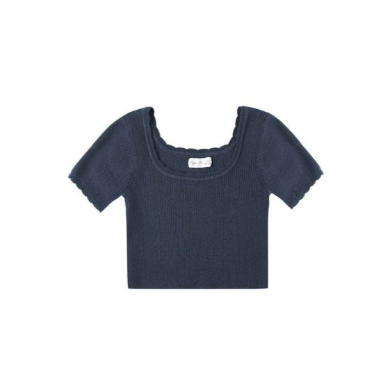 Rylee & Cru Scallop Tee in Navy