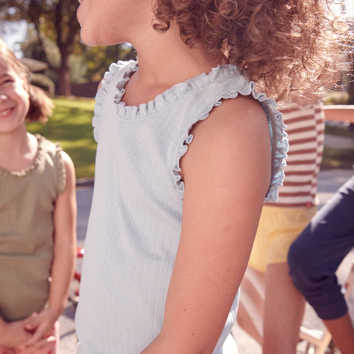 Pink Chicken Joy Ruffle Rib Tank in Light Blue