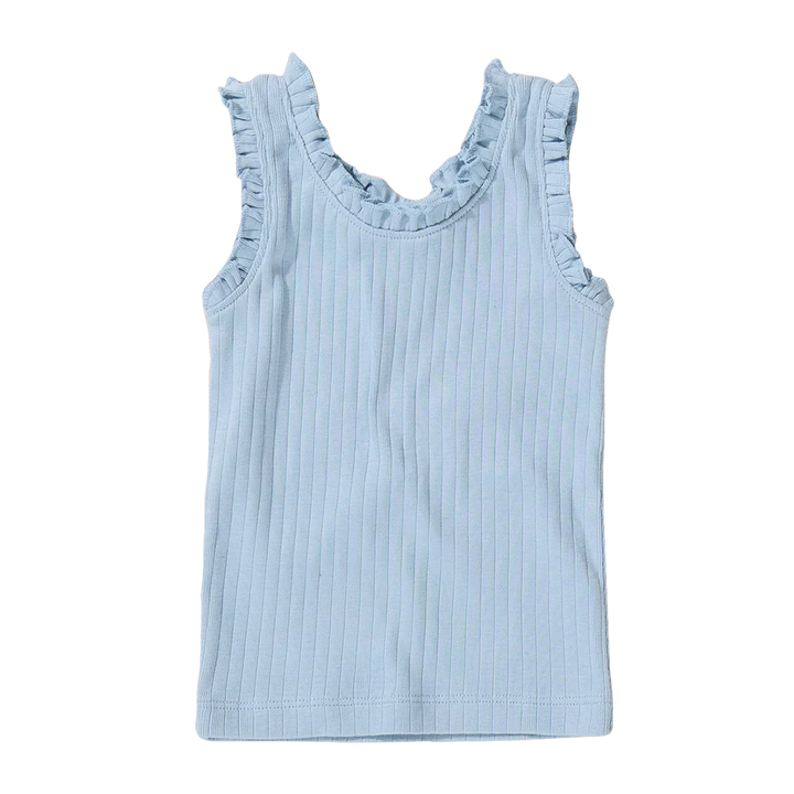 Pink Chicken Joy Ruffle Rib Tank in Light Blue
