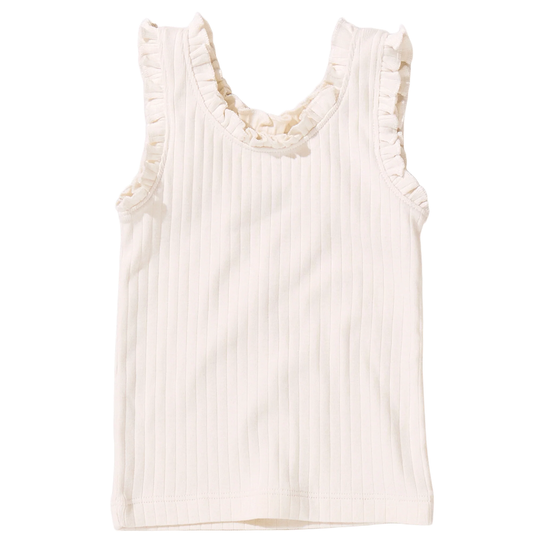 Pink Chicken Joy Ruffle Rib Tank in Cream