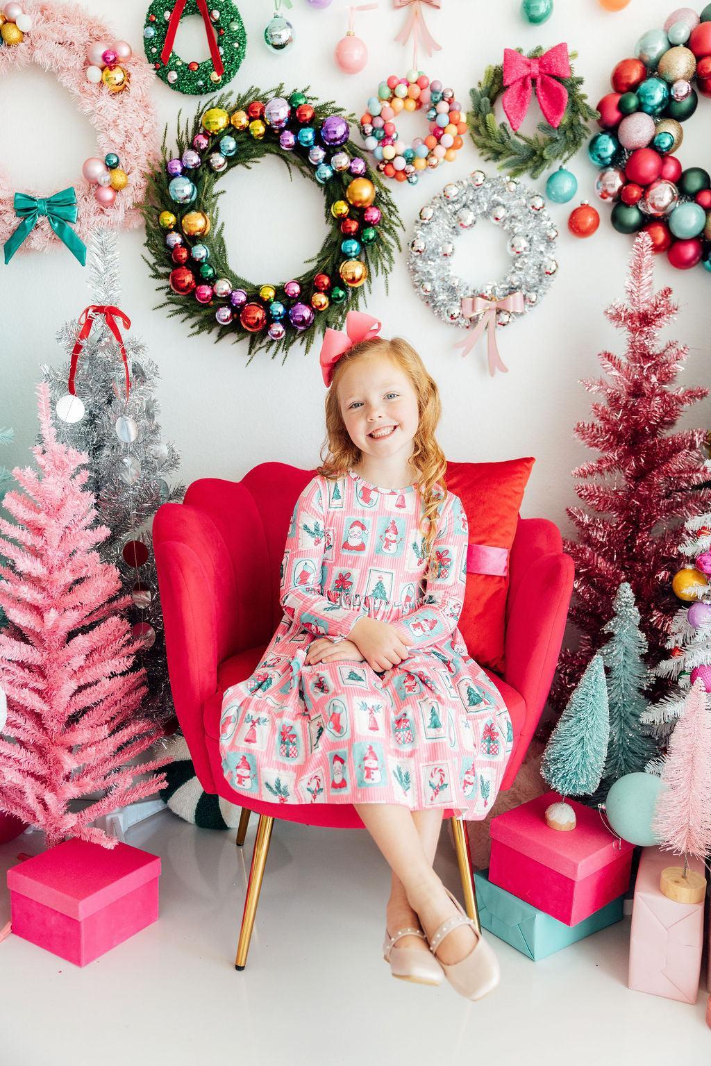Mila & Rose Long Sleeve Pocket Twirl Dress in Dear Santa