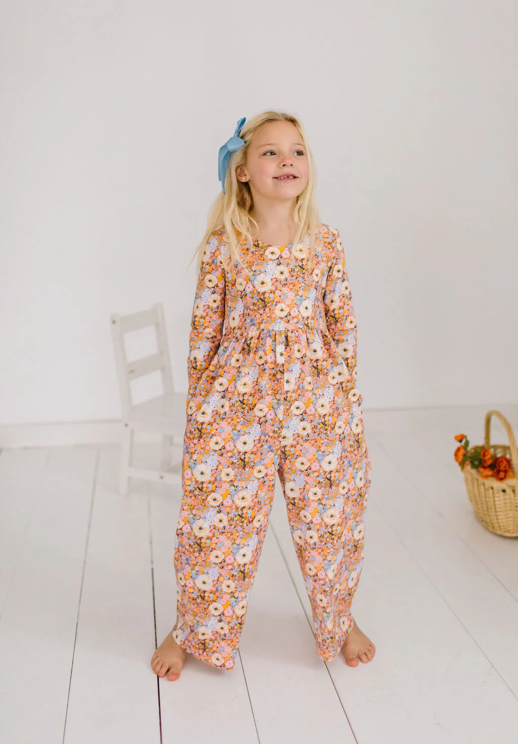 Ollie Jay Leggy Romper in Pumpkin Bouquet