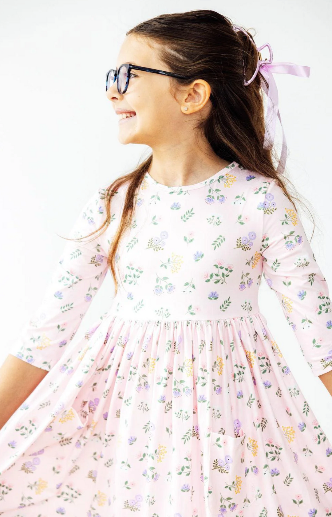 Pastel Petals 3/4 Sleeve Twirl Dress