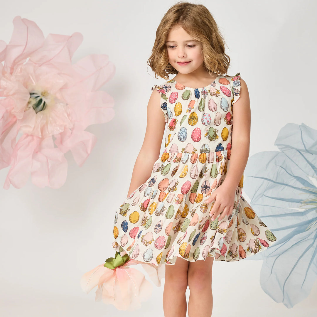 Pink Chicken Eloise Ruffle Dress in Multi Eggs (size 2-6)