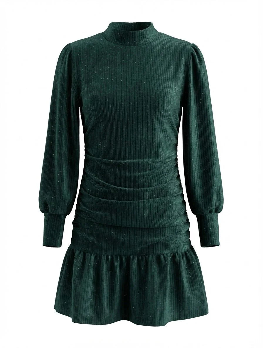 Serena Dress in Dark Green Velour