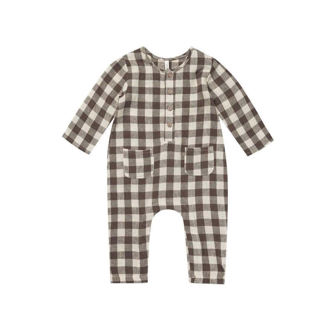 Rylee & Cru Woven Jumpsuit in Natural Charcoal Check