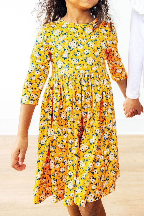 Fall Floral 3/4 Pocket Twirl Dress