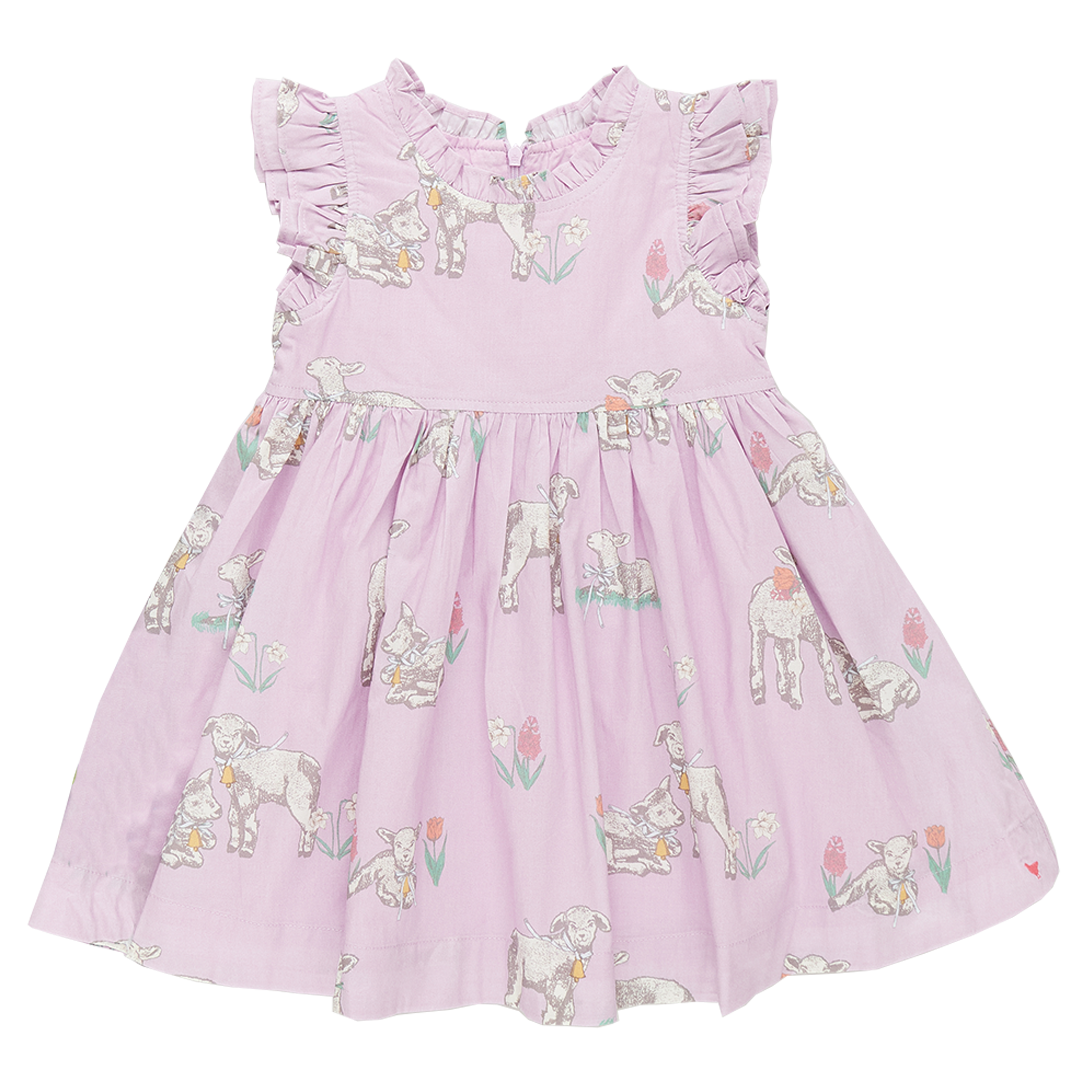 Pink Chicken Leila Dress in Lavender Lambs (sizes 7-8)