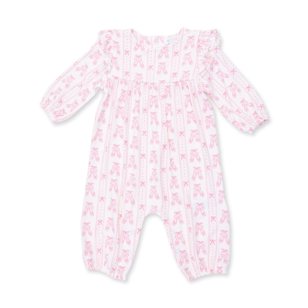 Angel Dear Ballet Shoes Ribbon Stripe Ruffle Sleeve Snap Romper