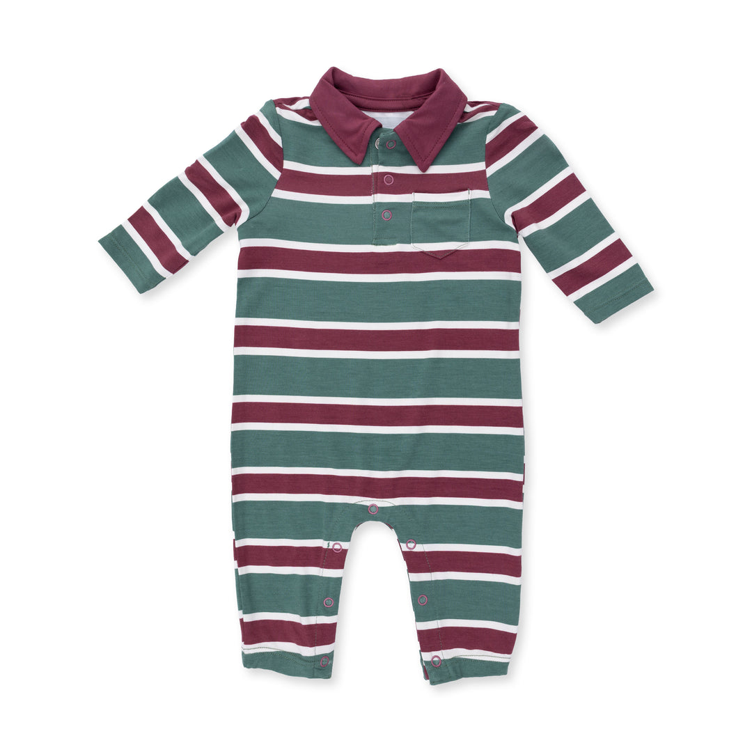 Angel Dear Rugby Stripe Green Polo Romper