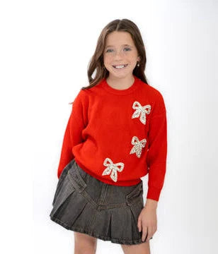 Tween Style 3 Bow Crewneck Sweater (size 4-7)