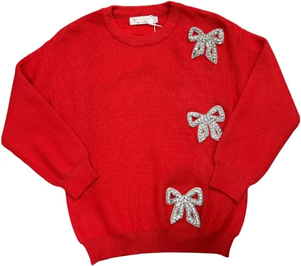 Tween Style 3 Bow Crewneck Sweater (size 4-7)