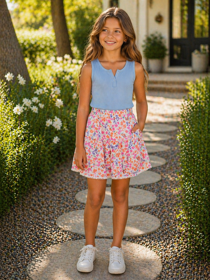 Floral Tiered Skirt (size 7-12)