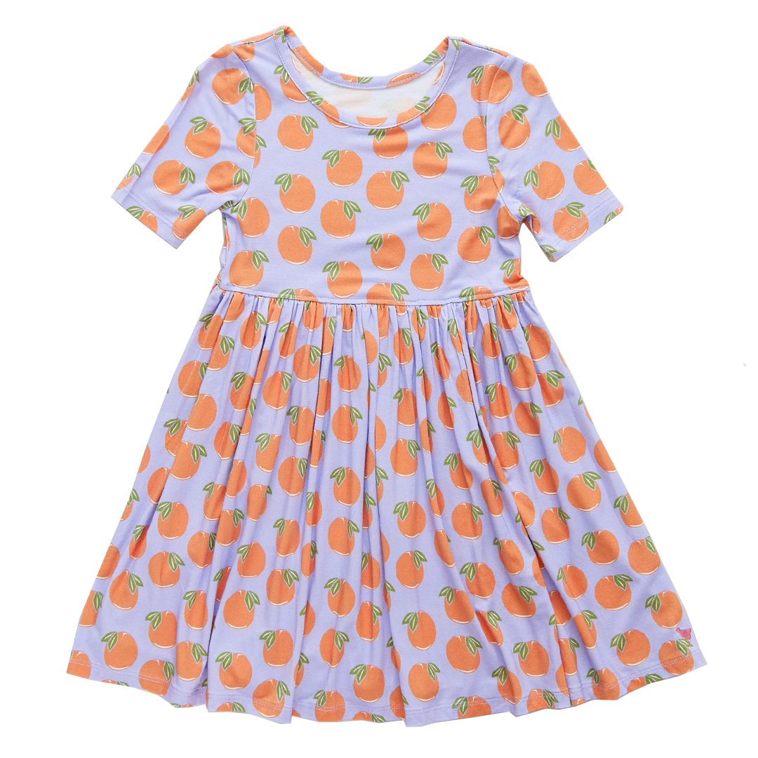 Pink Chicken Bamboo Steph Dress in Lavender Oranges (sizes 2-6)