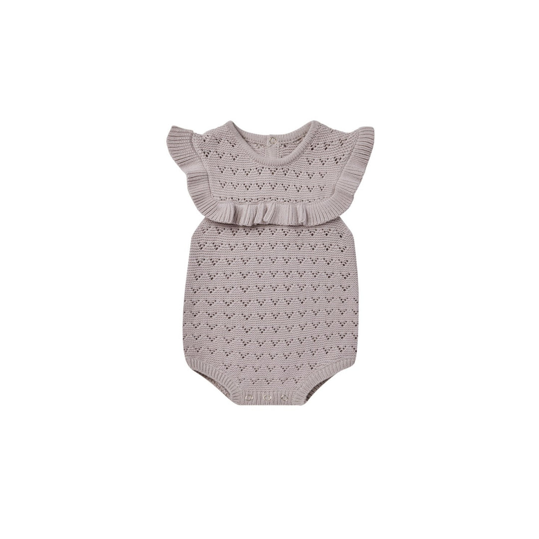 Quincy Mae Pointelle Ruffle Romper in Lavender