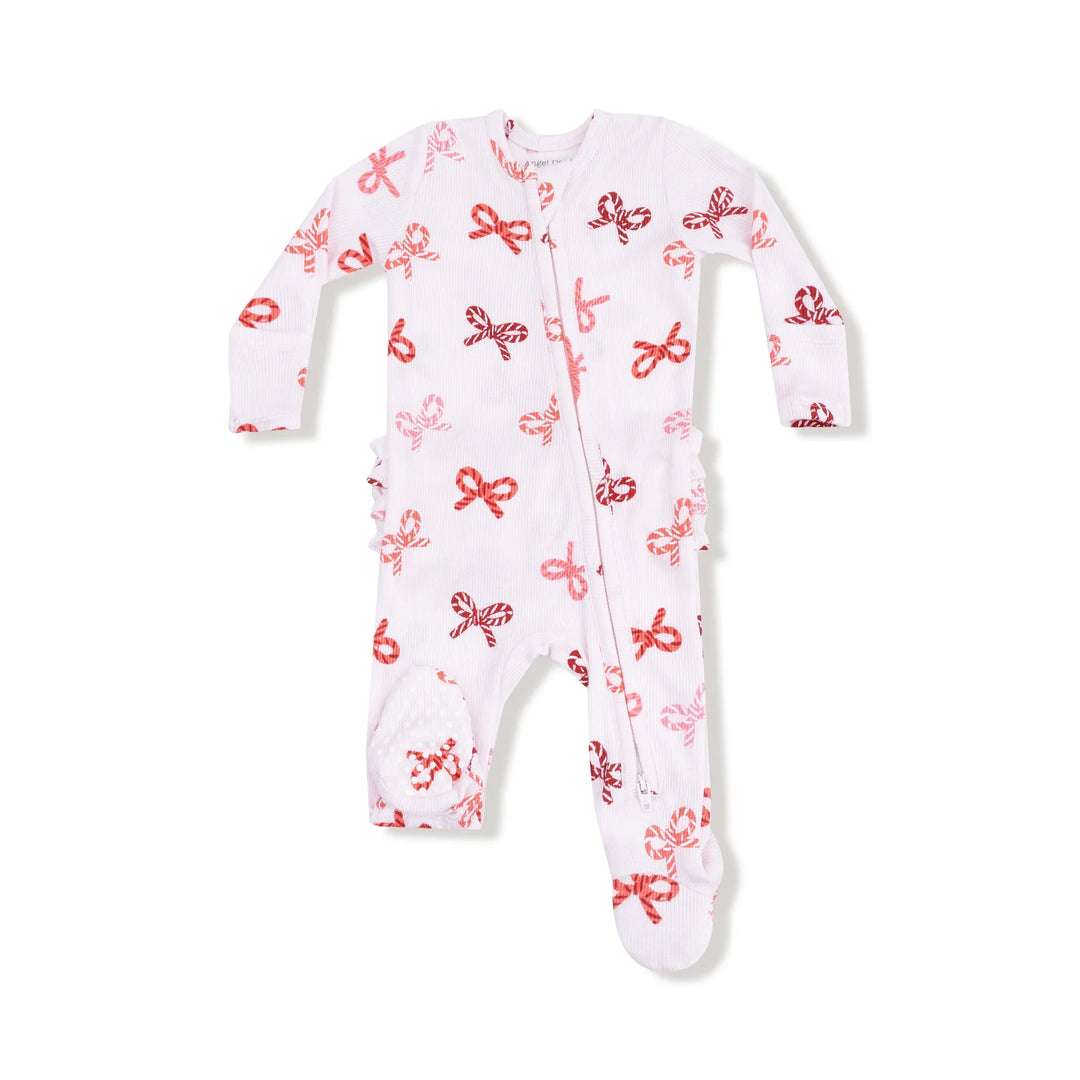 Angel Dear Candy Cane Bow 2 Way Zip Footie