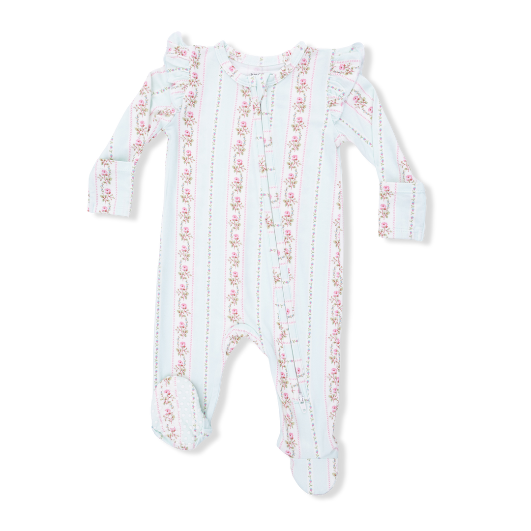 Angel Dear Antoinette Stripe 2 Way Ruffle Zip Footie