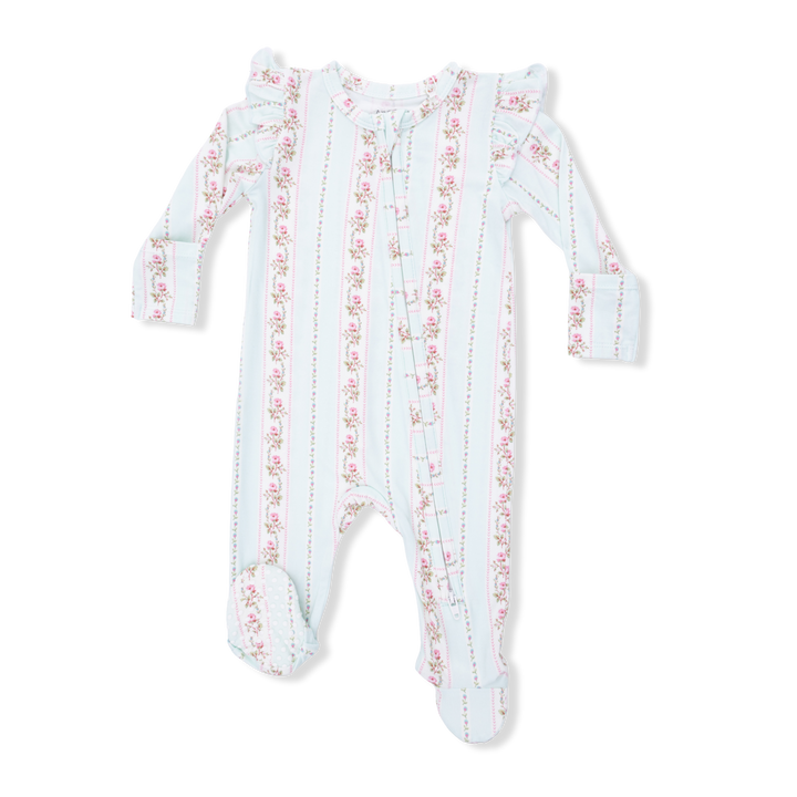 Angel Dear Antoinette Stripe 2 Way Ruffle Zip Footie