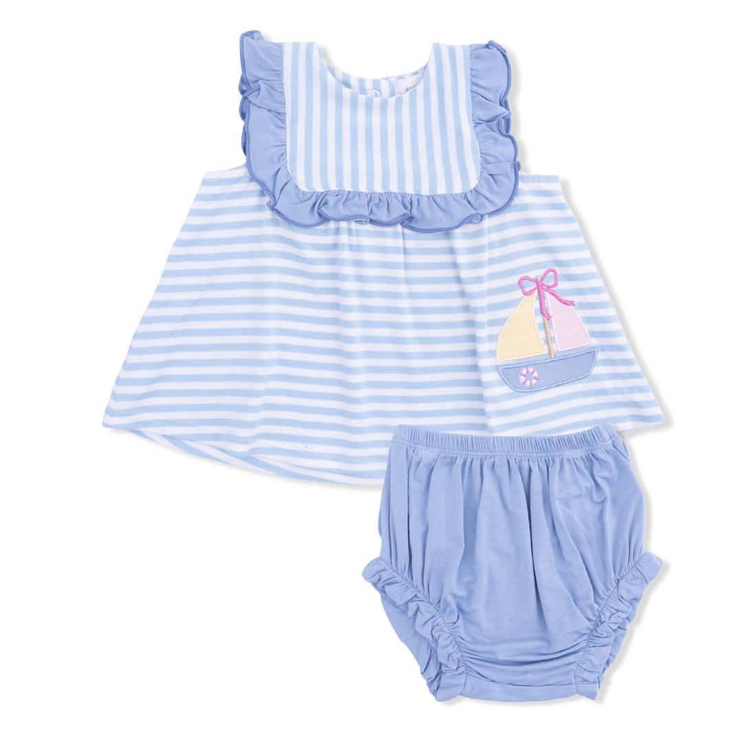 Angel Dear Bubbly Sailboat Stripe Top + Bloomer