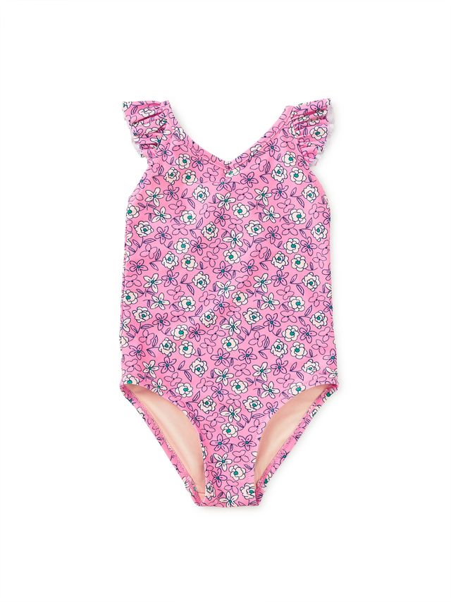 Tea Collection Ruffle One Piece in Carnation Toss