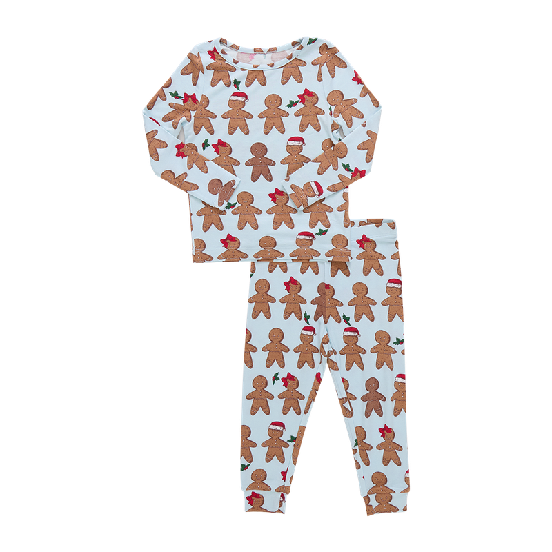 Pink Chicken Bamboo Pajama Set in Light Blue Gingerbread (size 7-10)