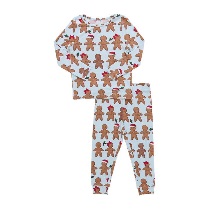Pink Chicken Bamboo Pajama Set in Light Blue Gingerbread (size 7-10)