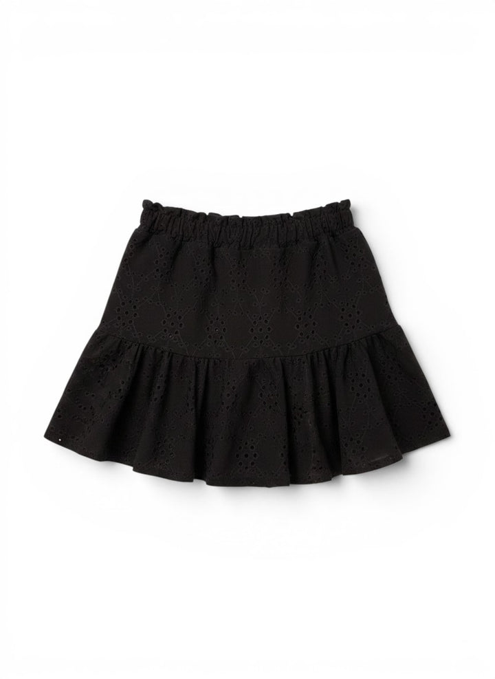 Vann &amp; Liv black eyelet ruffle skirt with elastic waistband and tiered hem, size 7-12.