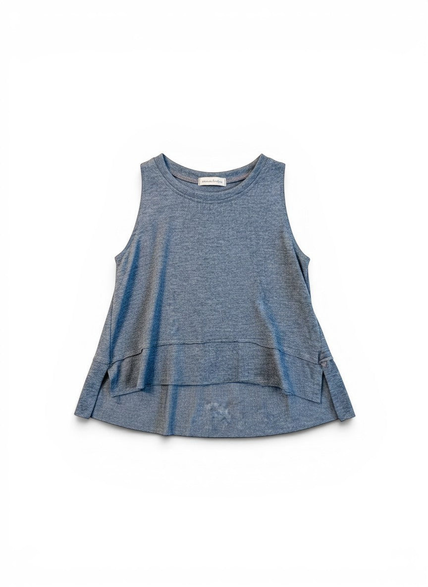 Vann &amp; Liv Doria Athletic Top in brushed navy blue, sleeveless with a rounded neckline and layered hem.