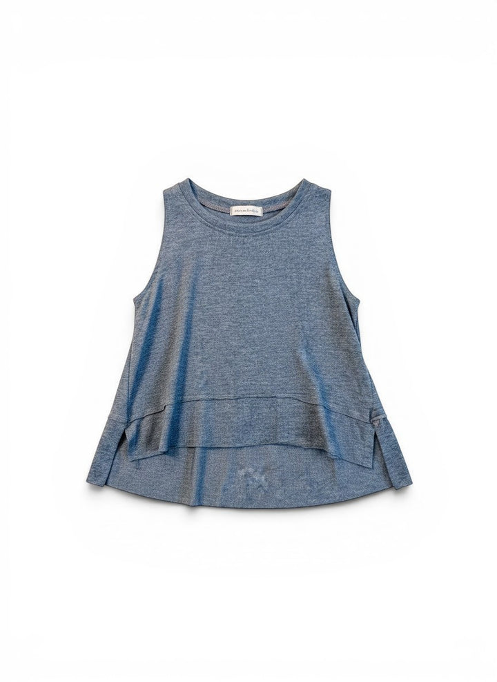 Vann &amp; Liv Doria Athletic Top in brushed navy blue, sleeveless with a rounded neckline and layered hem.