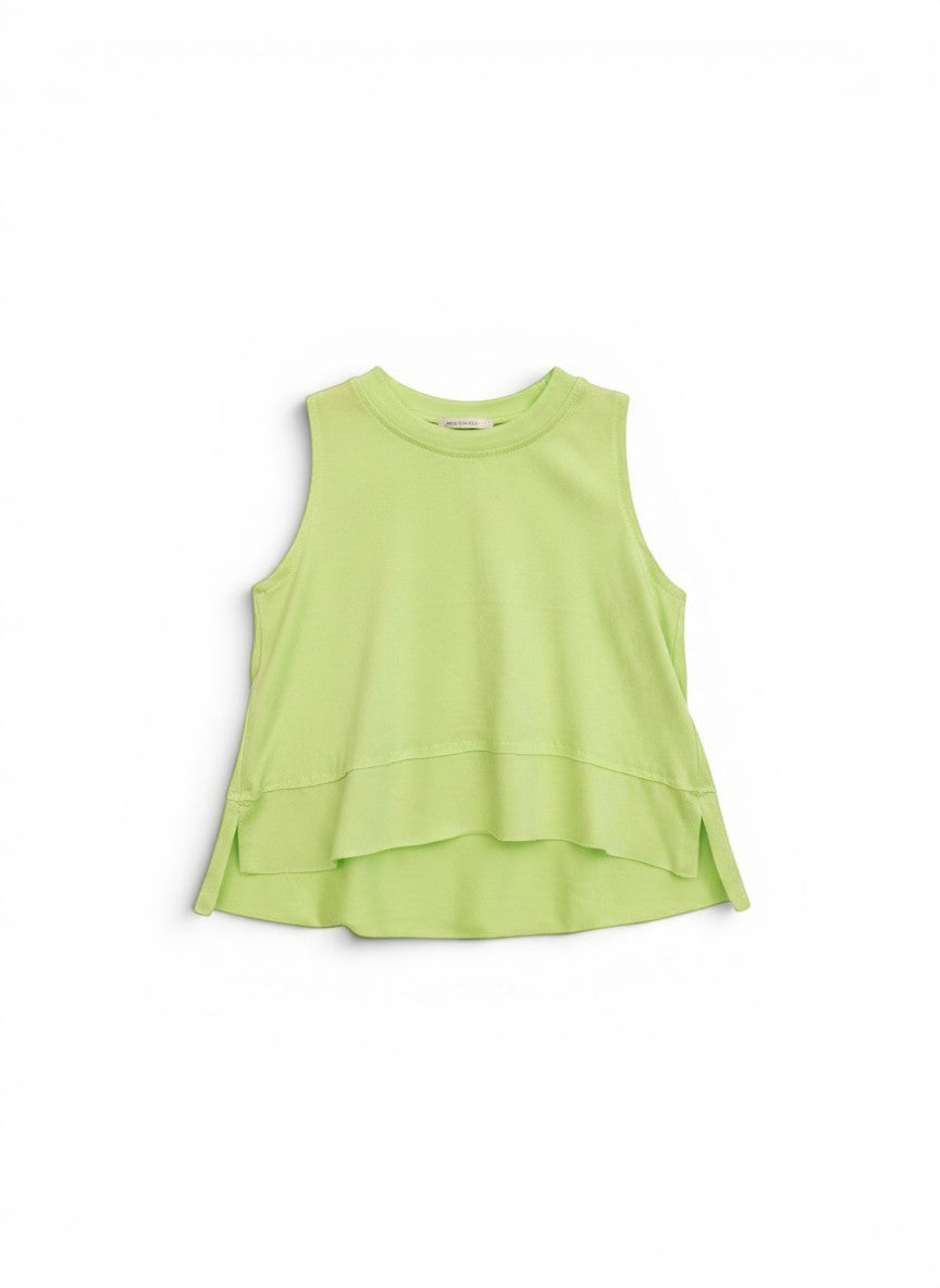 Vann &amp; Liv neon lime green sleeveless athletic top with tiered ruffle hem, size 7-12.
