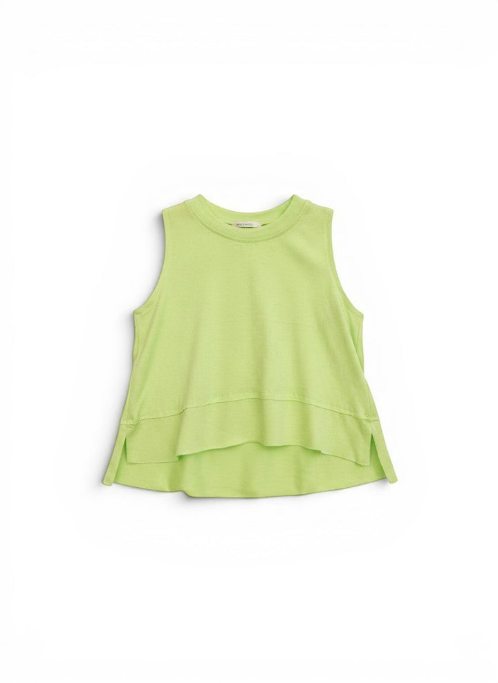Vann &amp; Liv neon lime green sleeveless athletic top with tiered ruffle hem, size 7-12.