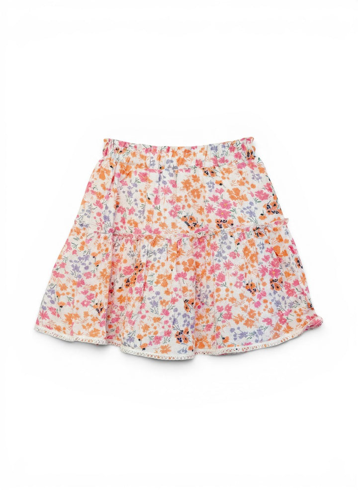Vann &amp; Liv tiered floral skirt in white with pink, orange, and purple flowers. Size 5-6.