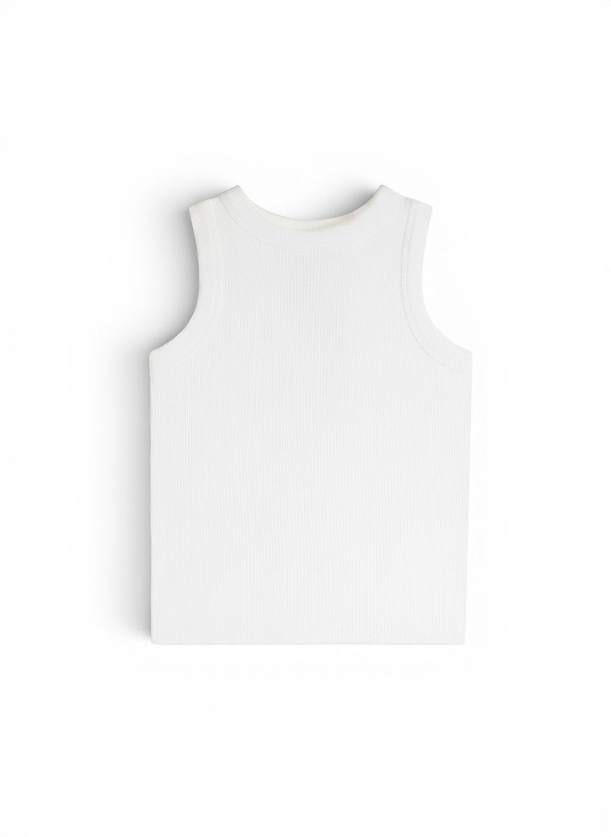 Vann & Liv Suzette white high neck ribbed seamless tank top. Soft, stretchy fabric for a comfortable fit.
