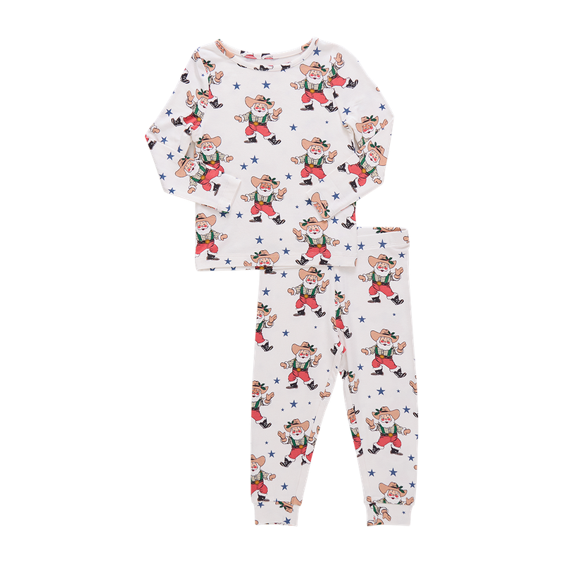 Pink Chicken Bamboo Pajama Set in Western Santa (size 2-6)