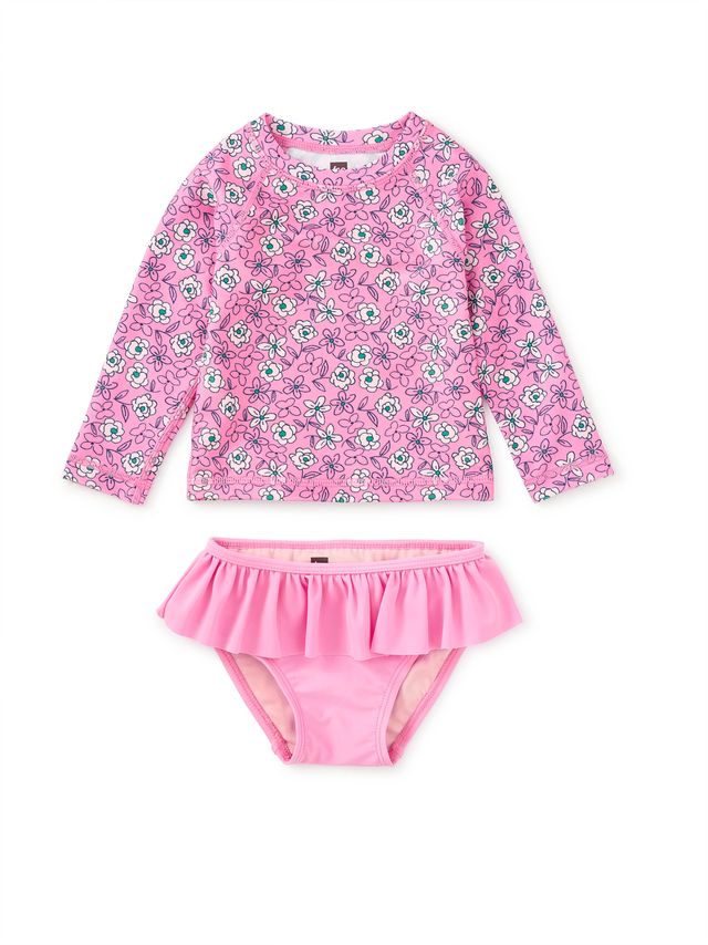 Tea Collection Rashguard Baby Swim Set in Carnation Toss